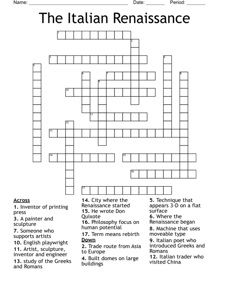 Discover The Birthplace Of The Italian Renaissance Crossword Puzzle Challenge.httpsimages.wordmint.compThe Italian Renaissance 65666