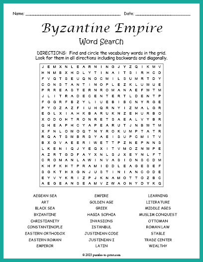 Discover the Answers to the Byzantine Empire Word Search Puzzle