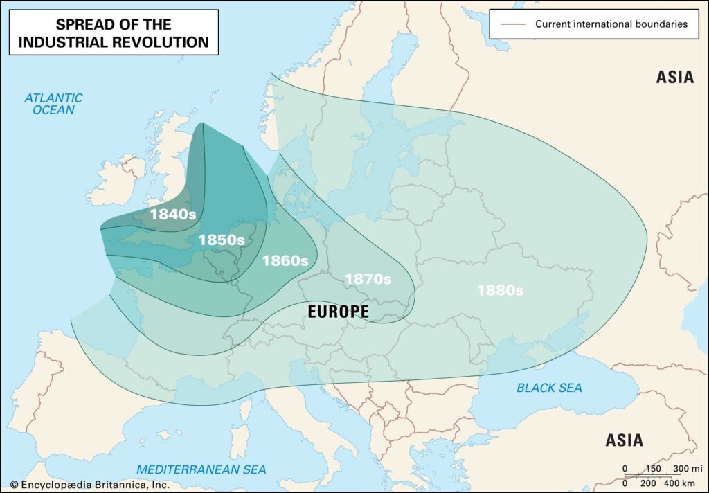 How Did The Industrial Revolution Spread.httpscdn.britannica.com90198190 050 97332EE2map spread Industrial Revolution Europe